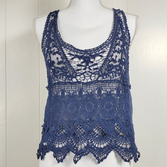 Eyeshadow embroidered boho hippie lace crop tanktop medium - Picture 9 of 9